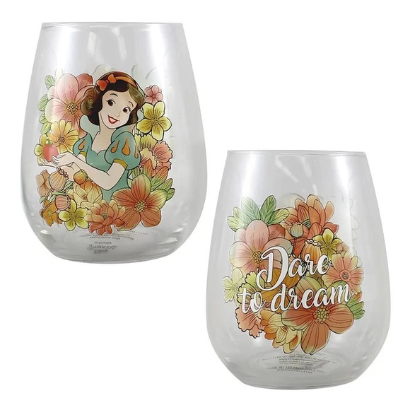Disney Princess Floral Glass Tumbler Set NWT Snow White Cinderella Belle Ariel - Picture 4 of 12